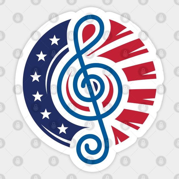 Round America Flag Design with a Treble Clef Music Note at the Center Sticker by GeeTee